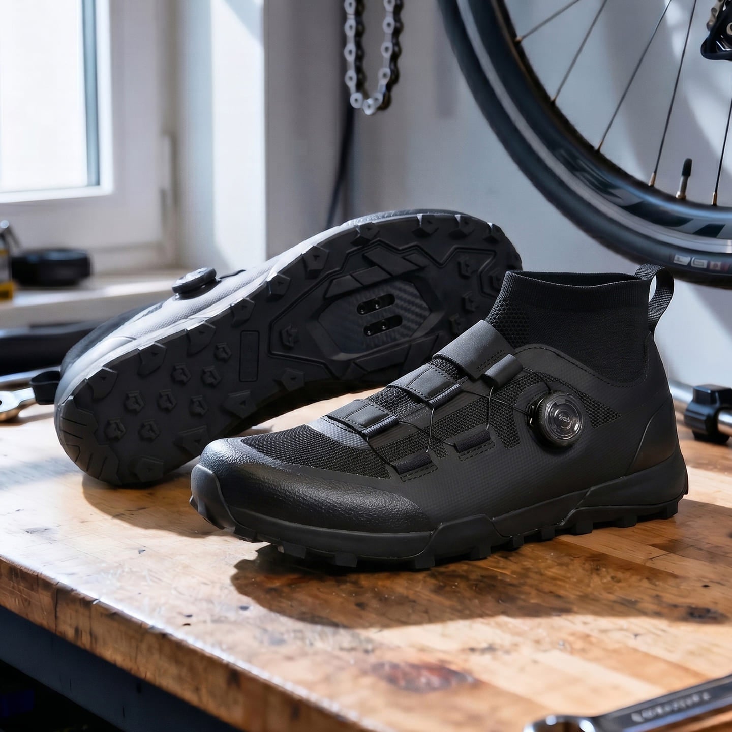 Compatible with Both SPD and Flat Pedals,Mountain Bike Shoes with Single Knob Fastening,for Indoor Outdoor Biking,with SPD Cleats