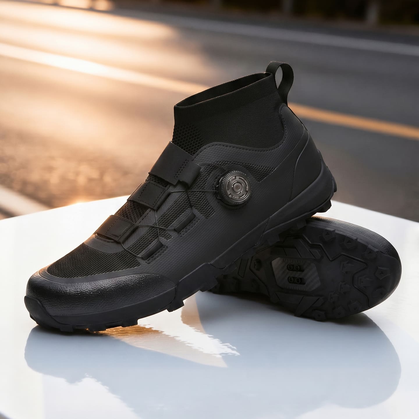 Compatible with Both SPD and Flat Pedals,Mountain Bike Shoes with Single Knob Fastening,for Indoor Outdoor Biking,with SPD Cleats